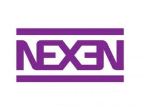 Purple Nexen logo with bold letters inside a rectangular frame.