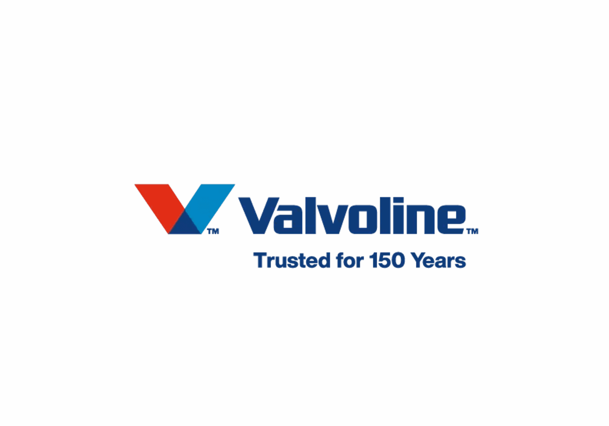 Valvoline logo with tagline on a blue background.